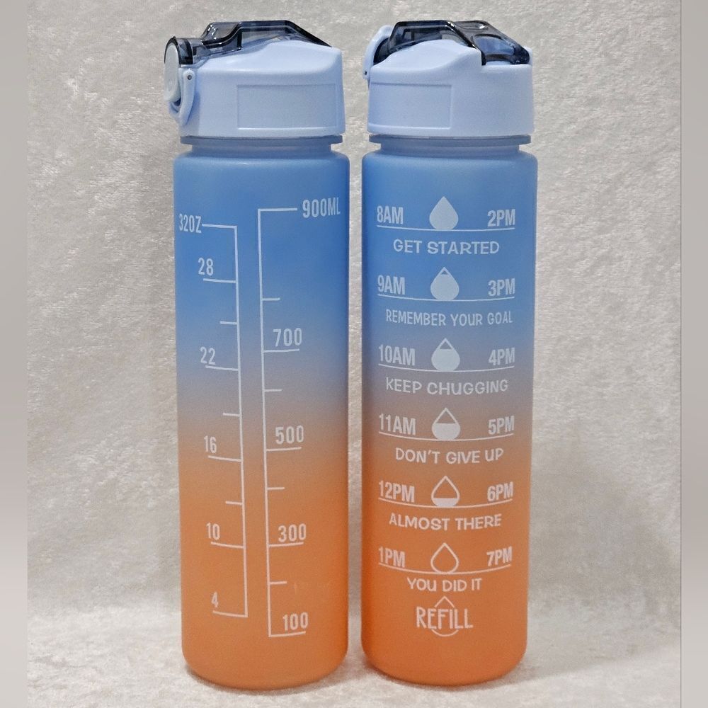 Set of two, 32oz ombre water bottles. Encouraging messages on 1 side.